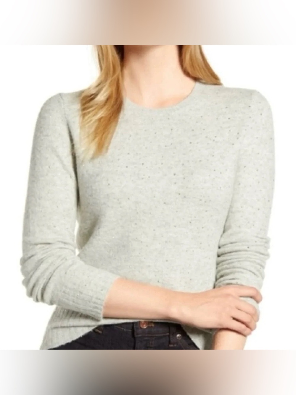 J. Crew Gemstone Sparkly Crewneck Sweater Slim Fit Soft Grey Size X-Large